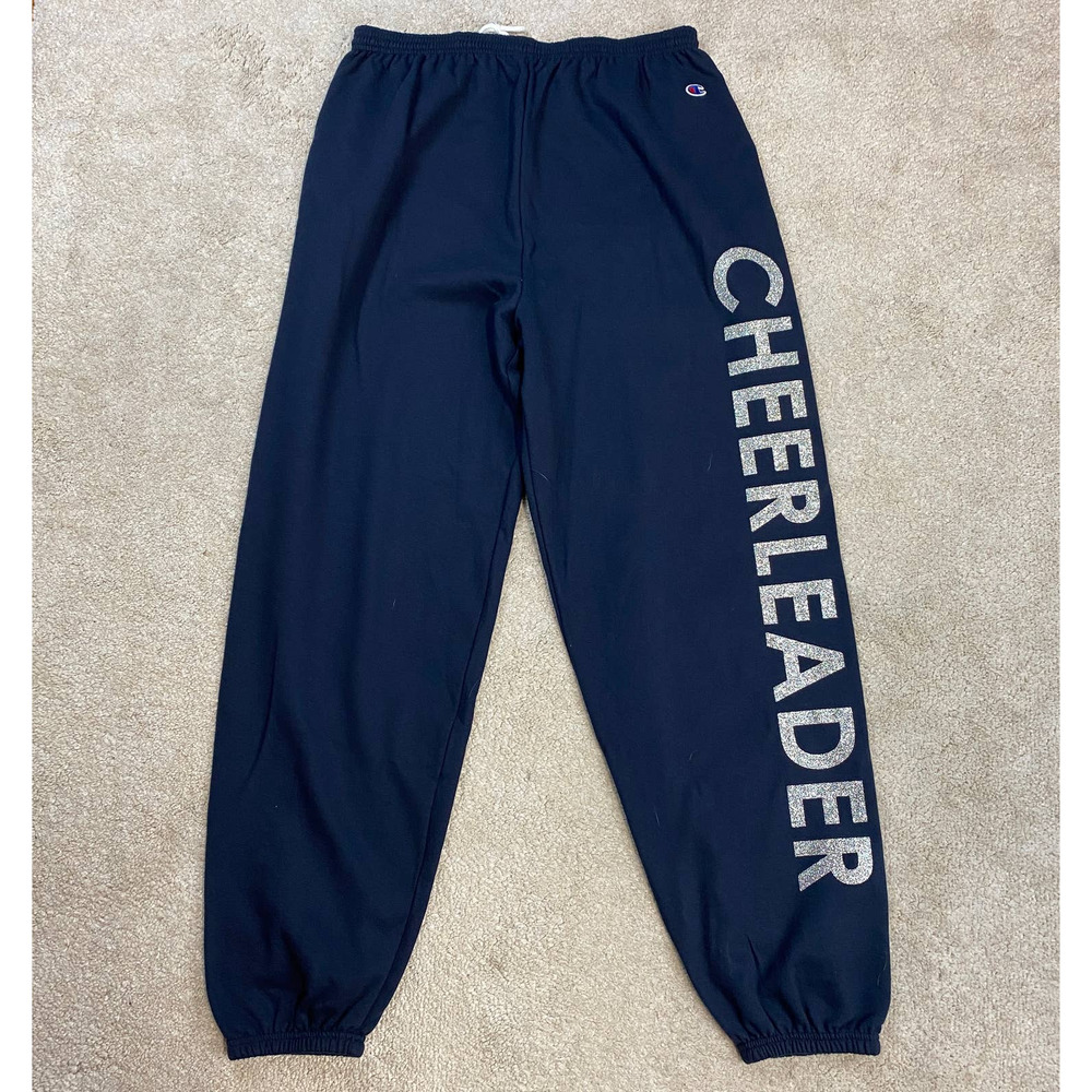 Champion Cheerleader Navy Blue Silver Sparkle Lettering Sweatpants Size XL